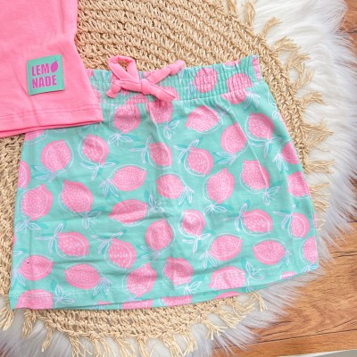 Conj. Regata Laços e Short Saia Lemonade - Rosa Neon e Verde